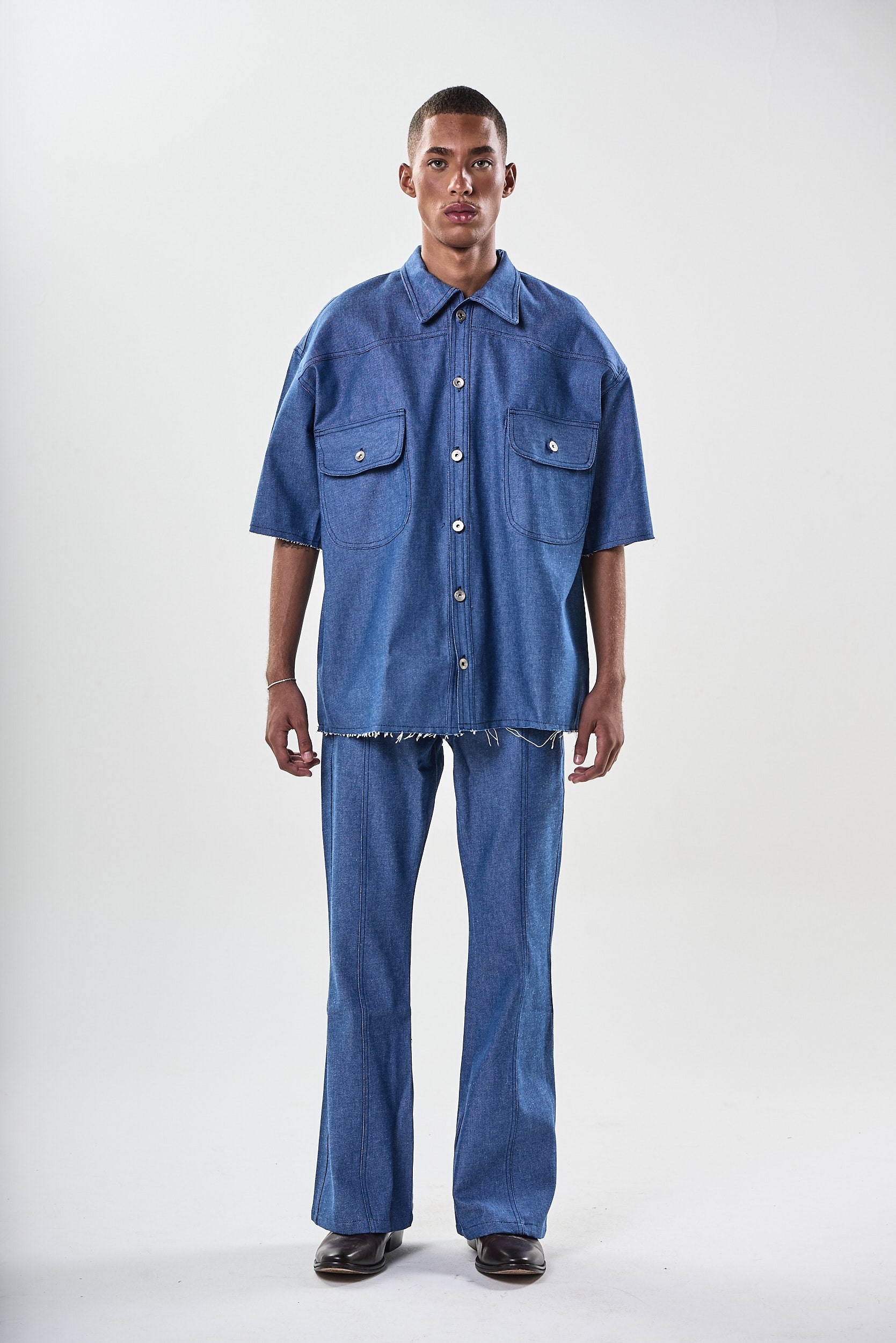 Camisa de Manga Curta Jeans Shauer
